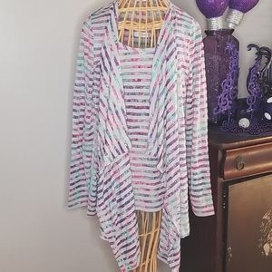 Calvin Klein Medium Multi Color Striped Cardigan and Tank Top Matching Set